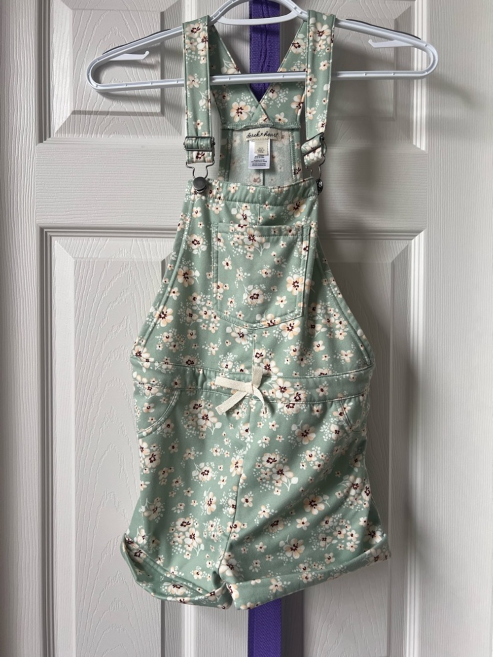 Derek Heart Mint Green Floral Girls' Short Overalls